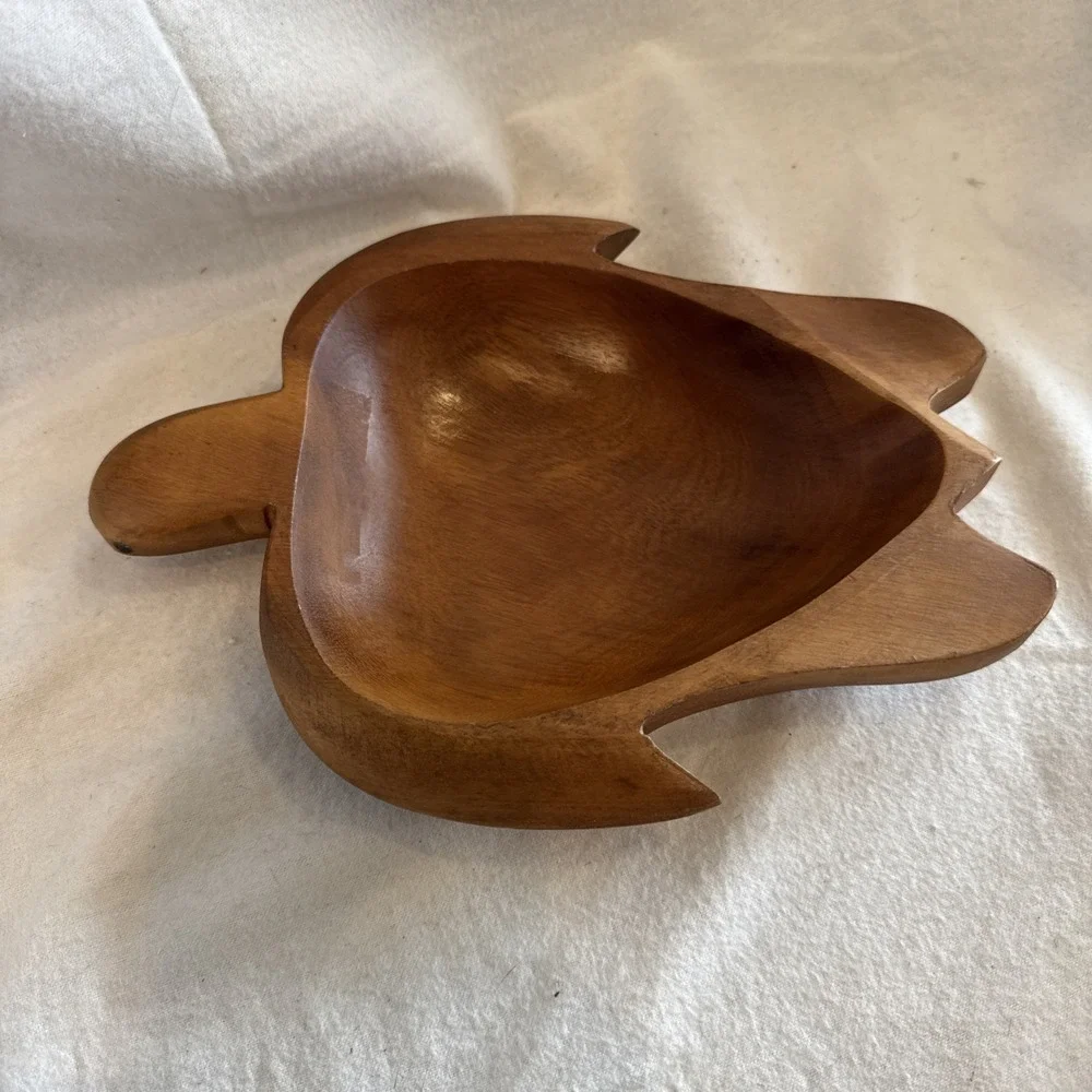 Vintage Monkey Pod Wood Sea Turtle Shaped Bowl - 10x7.5